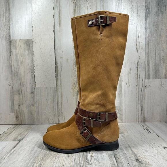 Marc Fisher Noreene Cognac Suede Knee-High Boots with Buckle Detail #819 - Picture 1 of 13